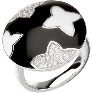 1/8 ct tw Diamond Ring with Black & White Enamel