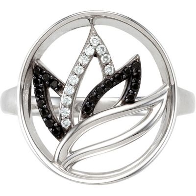 Genuine Black Spinel & Diamond Ring