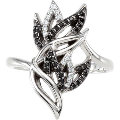 Genuine Black Spinel & Diamond Ring