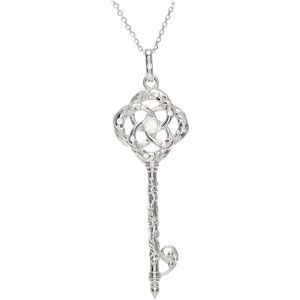 Sterling Silver 1/10 CTW Diamond Vine Key 18" Necklace