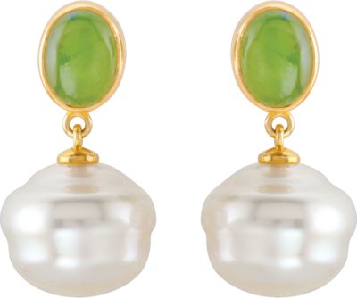 South Sea Cultured Pearl & Genuine Jade Earrings