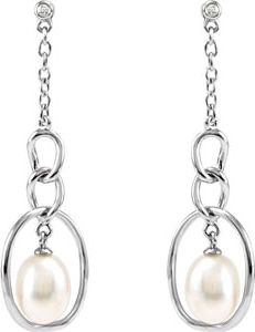 Freshwater Cultured Pearl & Diamond Earrings
