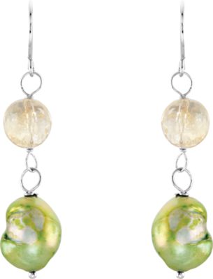 Freshwater Cultured Dyed Pearl & Natural Crystal Bead Earrings