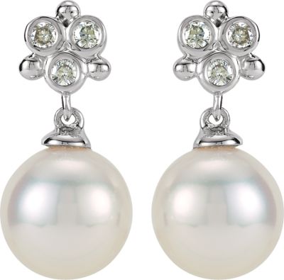 Freshwater Cultured Pearl and Diamond Earrings