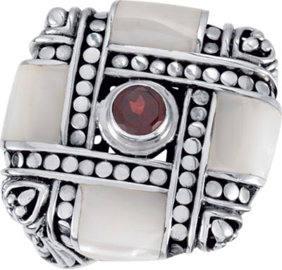 Genuine Mother of Pearl with Mozambique Garnet Ring