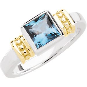 Silver and 14KY Ring Mounting for Square or Princess Gemstone