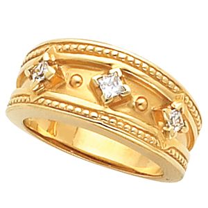 Etruscan-Inspired Three-Stone Ring Mounting for Square Stones