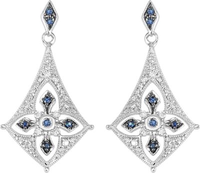 Genuine Blue Sapphire & Diamond Earrings