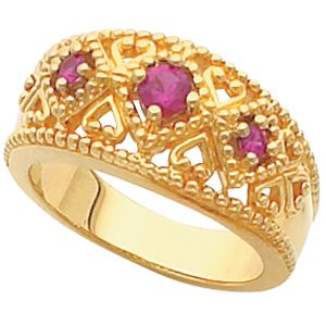 Beaded Heart Scroll Ring Mounting for Round Gemstones