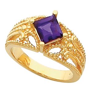 Open Beaded Design Ring for 6.0 mm Square Gemstone Solitaire