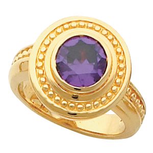 Bead Trimmed Bezel-Set Ring Mounting for Round Gemstone Solitaire