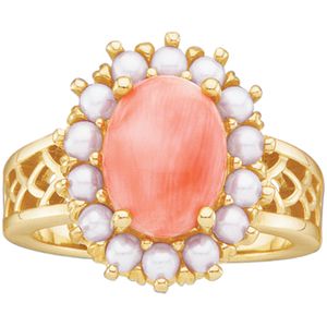 Vintage Design Ring Mounting for Oval Cabochon and Seed Pearls