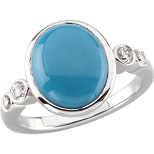 Bezel-Set Ring Mounting for Oval Gemstone and Diamonds