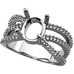 Micro Prong Set Ring Mounting for Gemstones with Oval Center