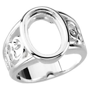 Ring With Scroll Design for Oval Cab Gemstone