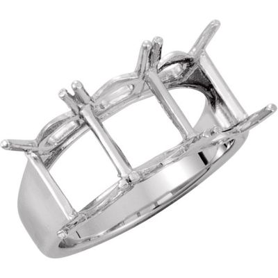 3-Stone Ring Mounting for Emerald Shape Center
