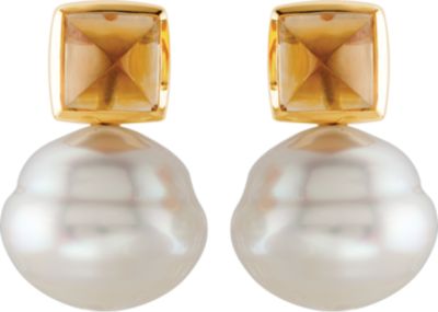 South Sea Cultured Pearl and Citrine Earrings
