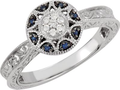 Genuine Blue Sapphire & Diamond Ring