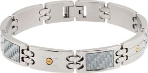Stainless Steel Link Bracelet with Carbon Fiber & 14KT Yellow Accents