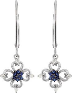 Genuine Blue Sapphire & Diamond Lever Back Earrings