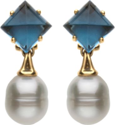 Aquarella&reg; South Sea Cultured Pearl & Genuine London Blue Topaz Earrings