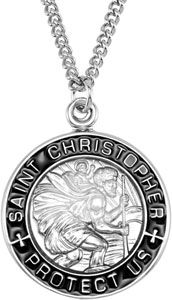 Black Enamel St. Christopher Medal