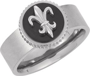 Titanium Band with Black Enamel & Fleur-de-lis