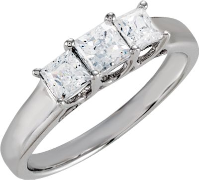 Cubic Zirconia Princess Cut 3-Stone  Ring