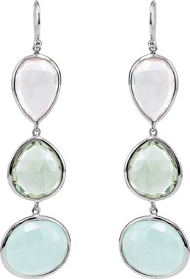 Genuine Rose Quartz, Green Quartz and Aqua Blue Chalcedony Earrings