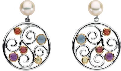 Freshwater Cultured Pearl & Multi-Gemstone Earrings