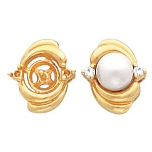 Button Earring Mounting for Pearl  Center