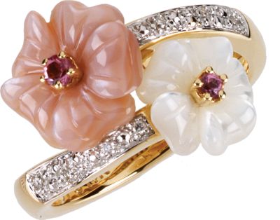 Genuine Pink Tourmaline, Mother Of Pearl & Diamond Ring