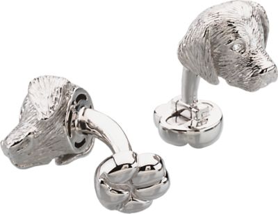 Sterling Silver / Rhodium Plated Heart U Back&trade; Golden Retriever Cuff Links