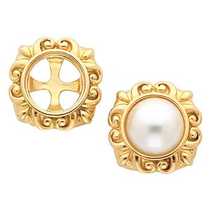  Button Earring Mounting for Pearl  Center