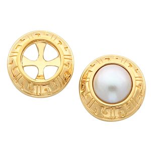  Button Earring Mounting for Pearl  Center