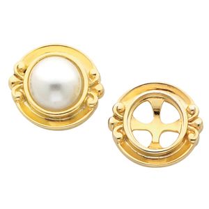  Button Earring Mounting for Pearl  Center