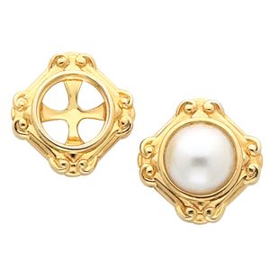 Button Earring Mounting for Pearl  Center