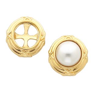 Button Earring Mounting for Pearl  Center