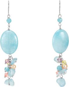 Genuine Dyed Blue Quartz, Swarovski Crystal & Pearl Earrings