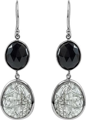 Genuine Onyx and Tourmalinated Quartz Earrings