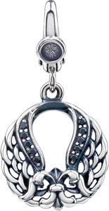 Black CZ Double Wing & Fleur-de-lis Charm
