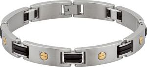 Stainless Steel & Black Rubber Bracelet with 14KT Yellow Accents
