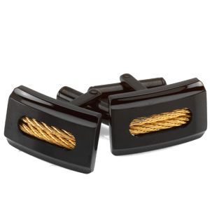 Black Ion Plated Stainless Steel Cufflinks with Yellow Ion Plated Cable 
