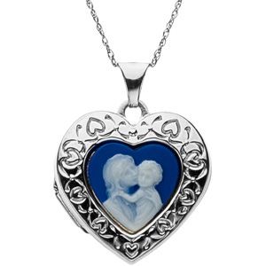 Heart Shaped Cameo Locket with a Mother Holding her Child