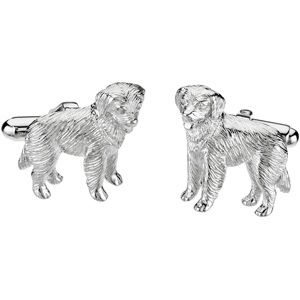 Sterling Silver / Rhodium Plated Heart U Back&trade; Golden Retriever Cuff Links