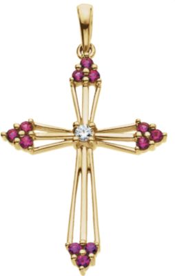 Genuine Ruby & Diamond Cross Pendant