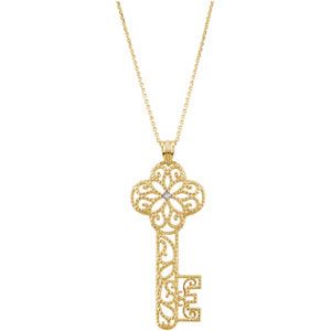 Diamond Key Necklace with 18