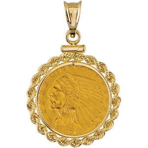 $2.50 Indian Head Coin Set Into a 14KT Rope Coin Frame