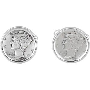 Sterling Silver Mercury Dime Coin Cuff Links