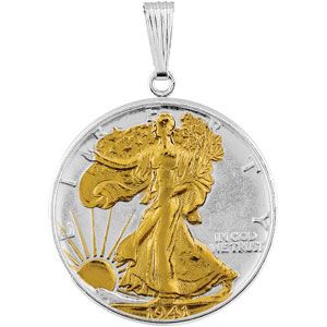 Goldplated Sterling Silver Walking Liberty 1/2 Dollar Set Into a Sterling Silver Coin Frame 